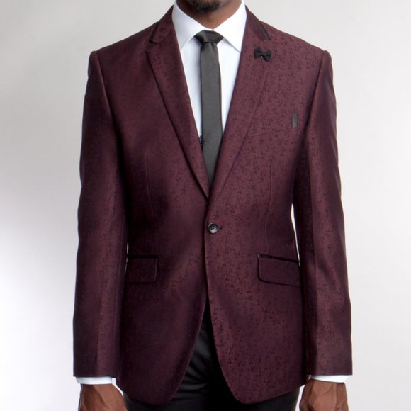 Men's Floral Blazer Jacket by Tazio, Burgundy - Picture 1 of 2